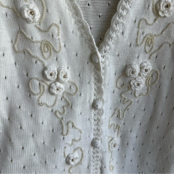 Moonstar Cream Floral Knitted Duster Cardigan - SZ L - Picture 7 of 8
